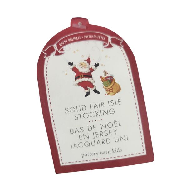 NWT POTTERY BARN NATURAL FAIR ISLE WOOL WHITE RED STOCKING MOM EMBROIDERED LINED - Picture 3 of 5